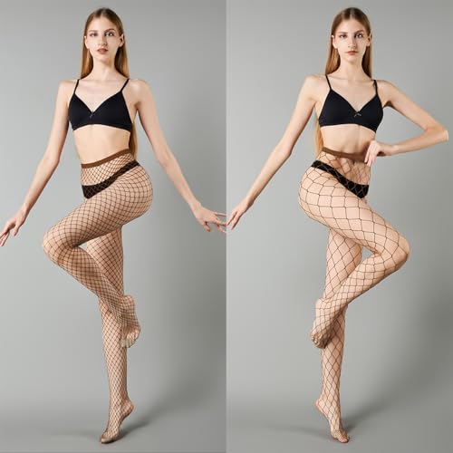 MengPa Women's Fishnets Tights High Waist Stockings Party Thigh High Pantyhose - color: 2pcs-brown