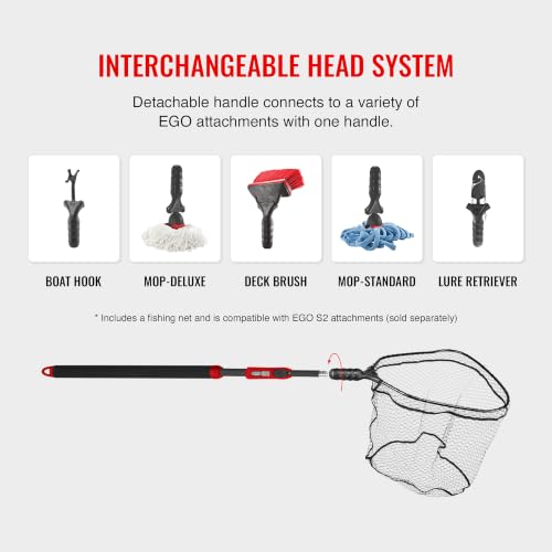 EGO S2 Slider Fishing Net Handle | Adjustable Extension Handle, Minimal Water Drag Design, Ergonomic Foam Grip for Landing Nets - size: 29" to 60" Handle, 19” x 21” Hoop, style: Pvc Coated Mesh