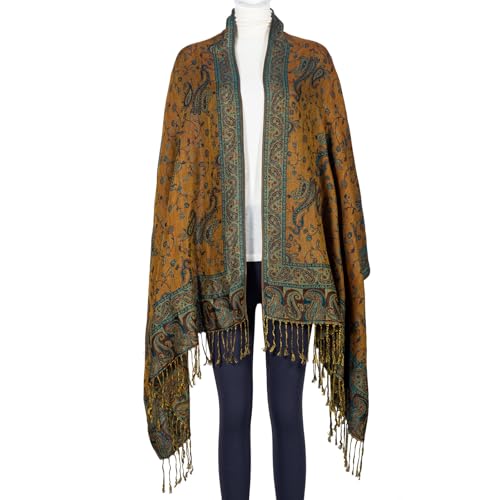 TUSHUSTY Pashmina Feel Shawls Wraps Rave Scarf for Women Soft Silky Reversible Men Scarves Hijab - color: Dark Green