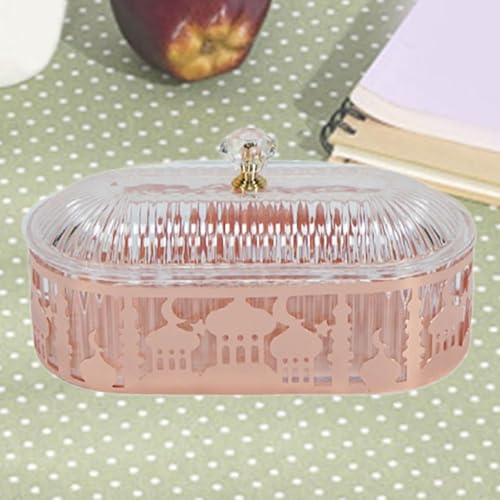 장식용 핑크 이드 무바라크 스낵 트레이, 뚜껑 포함, 간식, 사탕, 과일, 디저트용 8.9cm(3.5인치) 직사각형 서빙 트레이