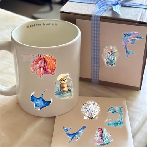 50PCS Marine Animal Stickers PET Transparent Stickers Starfish,Jellyfish,Sea Turtles,Seahorses,Whales Decals Waterproof Ocean Decals for Scrapbook DIY Crafts Planner Water Bottles Laptops (Ocean) - color: Ocean