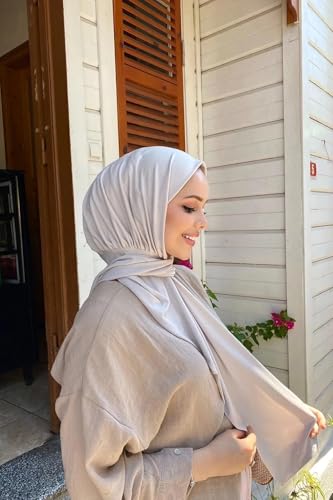 Instant Hijab Scarf for Women – Soft, No-Iron, No-Pins, Ready-to-Wear Hijab – Stretchy & Lightweight Polyester Fabric - color: C5 Stone
