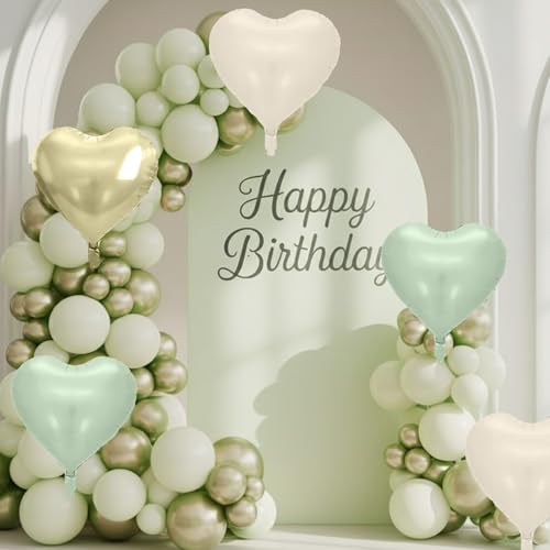 Sage Green Gold Heart Balloons, 10PCS Cream Foil for Jungle Baby Shower - color: Sage Green Gold
