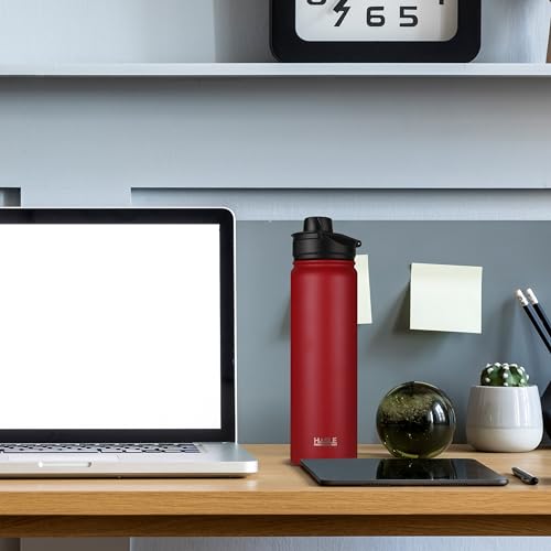 HASLE OUTFITTERS Insulated Water Bottle 22 oz Double Wall Stainless Steel Water Bottle Wide Mouth with Straw Lid & Spout Lid Keeps Cold or Hot(Red,1) - color: Red, size: 22 Ounces
