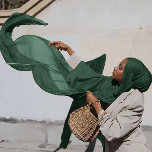 Viscose Hijab Scarf for Women Muslim Cotton Jersey Hijab Fashion Long Scarf Shawls - color: Forest
