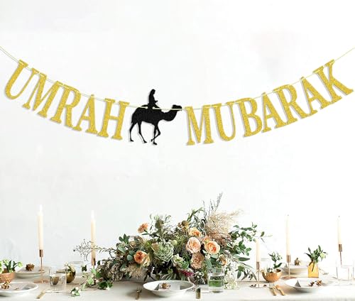 Umrah Mubarak Banner, Happy Eid Decorations Banner, Eid Festival Muslim Islam Party Decoration Supplies, 2023 Hajj Mubarak Umrah Mubarak Islamic Party Decoration Supplies…
