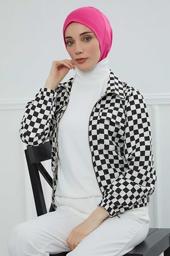 Aisha's Design Instant Turban 95% Cotton Head Scarf Headwear Combed Cotton Ninja Cap, Slip on Jersey Hijab - color: Pink