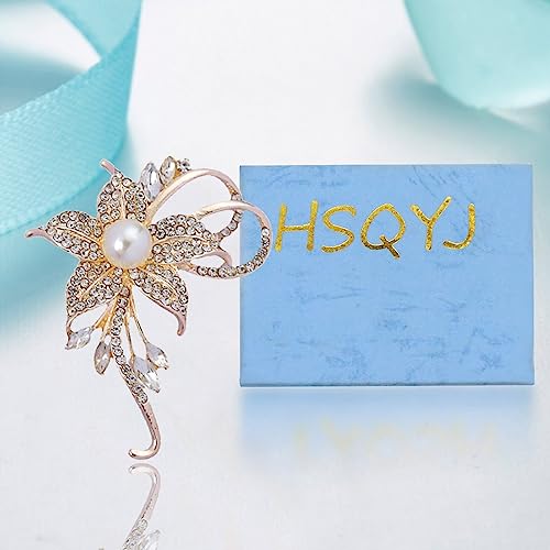 Crystal Pearl Flower Brooches Pins Fashion Beautiful Created Rhinestone Floral Brooch Good Idea for Party Dance Wedding Banquet for Elegant Women Girl - color: Gold Flower