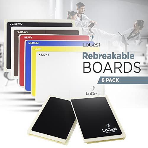 Logest Rebreakable Boards Martial Arts - Taekwondo Karate MMA Boards - Reusable Plastic Training Breaking Boards for Kids & Adults Available in 6 Levels of Difficulty Taekwondo Boards for Breaking - color: 6 Levels Set - White Y B R B Black