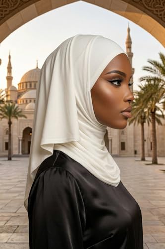 Aisha's Design Neck-Covering Practical Jersey Hijab with Built-In Ninja Bonnet - color: Ivory