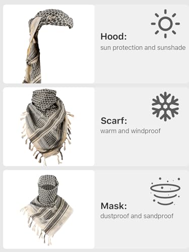 FREE SOLDIER Scarf Military Shemagh Tactical Desert Keffiyeh Head Neck Scarf Arab Wrap with Tassel for Men Women - color: Tan and Gray