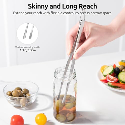 U-Taste 2 Tablespoon Metal Measuring Spoon Set of 2 with Short Handled Measure Scooper (Silver, 2Tbsp/30ml) and 8in Kitchen Plating Tweezer:18/8 Stainless Steel Food-Grade Metal Food Tong (Round Tip)