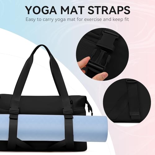 MAXTOP Women's Gym Yoga Duffle Bag with Shoe Pouch,Multi-Purpose Overnight Travel Bag for Gym,Work, Dance, Sports - color: Black