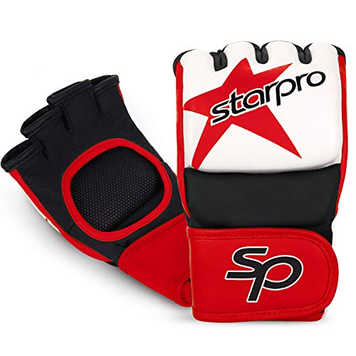 Starpro MMA Grappling Gloves for Men & Women - Faux Leather with Dense Padding- Sparring Training Kickboxing Martial Arts Competition - color: Red/Black, size: XX-Large