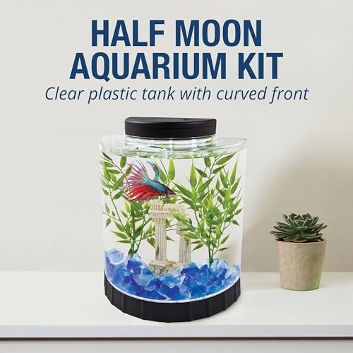 Tetra 1 Gallon Half Moon Small Fish Tank w/Movable LED Light, for Betta & Gold Fish, Aquarium | (Pack of 3) - size: 9"W,10.5"H,4.5"D (Pack of 3)