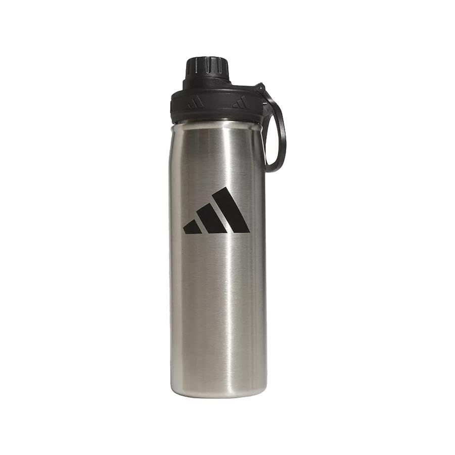 adidas Stainless Steel Metal Water Bottle 20 oz (600 mL) Screw Cap - color: Stainless Steel/Black