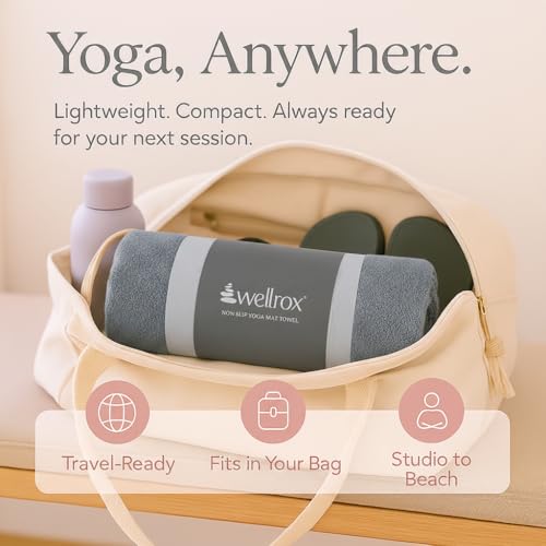 Wellrox Microfiber Yoga Mat Towel with Grip β Ultra Absorbent, Super Soft, and Quick Dry Hot Yoga Towel Non Slip for Pilates, Bikram, and Fitness Workouts (74β x 26β, Grey) - color: Grey