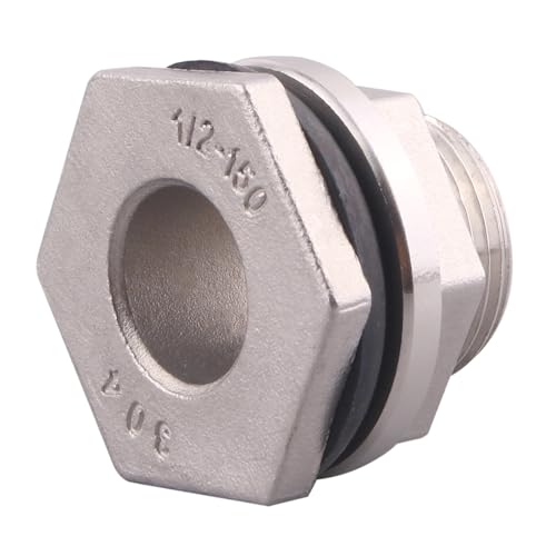 DERNORD 1/2" Female Bulkhead Water Tank Connector Stainless Steel Bulkhead Fittings Pack of 5 - size: 1/2 Inch, style: Pack of 5