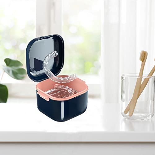 Denture Cup,Retainer Case,Cute Night Mouth Guard Box Holder, Storage Soak Container with Strainer basket for Travel Cleaning (Blue) - color: Blue