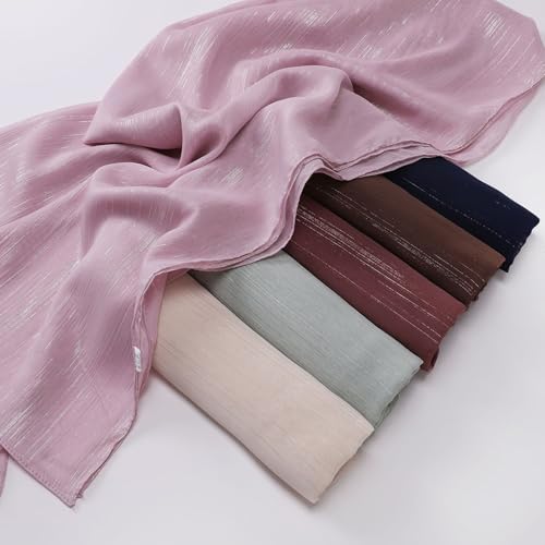 Women Hijab Chiffon Head Scarf Lightweight Shimmer Scarves Crepe Wedding Shawls and Wraps for Evening Dresses Shiny - color: Light-camel
