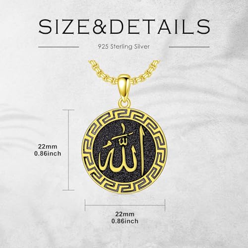 Allah Necklace for Men 925 Sterling Silver/18K Gold Plated Allah Arabic Pendant Islamic Jewelry Gifts for Men Women - style: Gold Plated