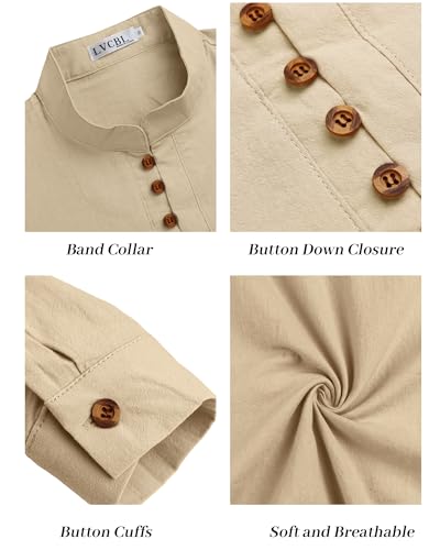 LVCBL Thobe for Men Long Sleeve Kaftan Muslim Thobe Button Down Long Gown Caftan with Pockets - color: Khaki, size: Medium