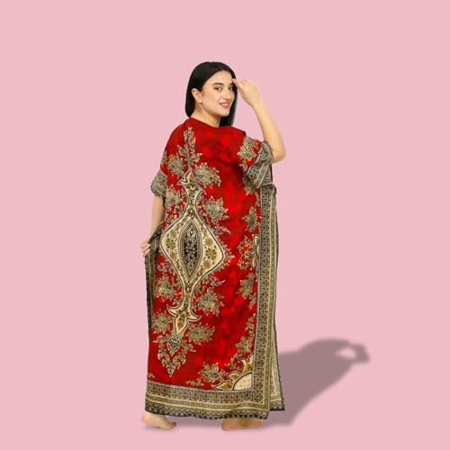 Women's Kaftan Dress – Loose Fit Maxi Gown – Kimono Style Beach Cover Up – Elegant Resort Wear and Nightwear - color: Red