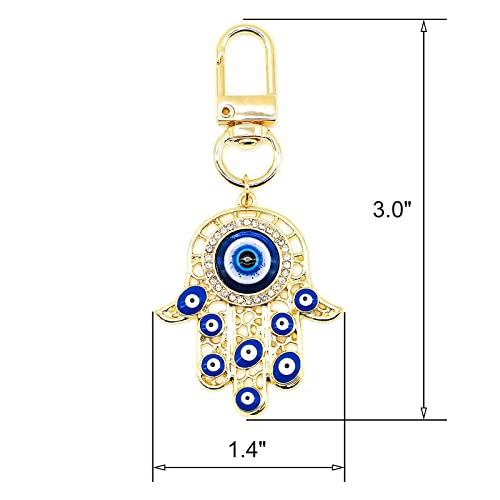 Evil Eye Keychain Hamsa Hand keychain Protection Charm for Men Women Car Key Ring Bag Purse Accessories - color: Gold Eyes