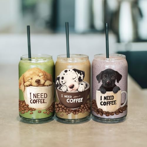 arricraft 10 Pcs Colorful Coffee Cup Animal Theme Cup Printing UV Transfer Papers, 10 Styles Dog Cat Rabbit UV DTF Cup Wrap Stickers for 16 OZ Glass Cups Crafts 9.5x4.3inch - style: Coffee Cup Animal Theme