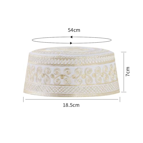 haozaikeji 4pcs Men's Muslim Prayer Kufi Hat Embroidered Islamic Prayer Cap Arabian Omani Turkish Praying Caps Eid Topi Hat - color: Gold+white+grey+brown