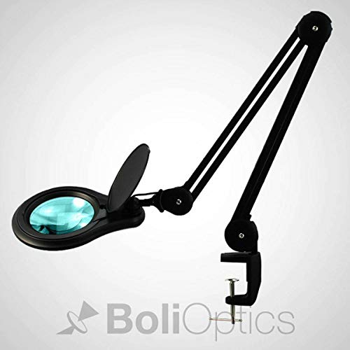 ESD Safe (Glass Lens) Professional LED Magnifying Lamp with Clamp (3 Diopter, 1.75X) Work Light, 4 Brightness Levels, Daylight Bright, 1200 Lumens, 5600K-6000K, Matte Black, BoliOptics MG16303122