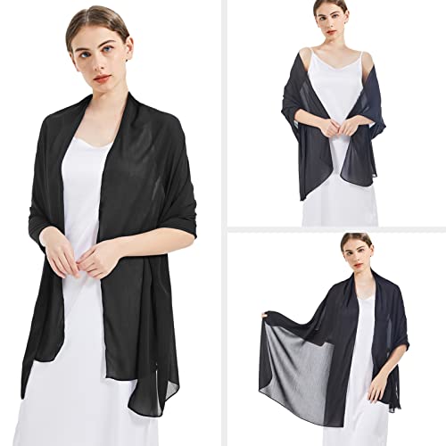 Chiffon Shawls and Wraps - Lightweight Scarve for Women Evening Dresses Wedding Bridal Formal Party - color: D-black