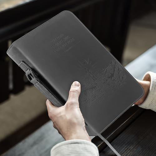 DEHITE Bible Cover Case for Men – Bible Carrying Case for Men – Grey Large Holder – Bag Fits Book 10.1 x 7 x 1.9 in – Pen Slots – Zippered Pocket – Premium Faux Leather – Christian Gift - size: Large Grey