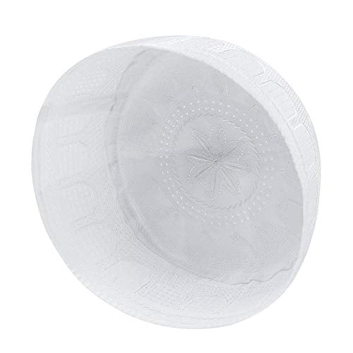 Islamic Men's Hat Men Muslim Prayer Kufi Hat Arabian Top Embroidered Men Hajj Mosque Headwear Beanie Skull Cap - color: White-adult