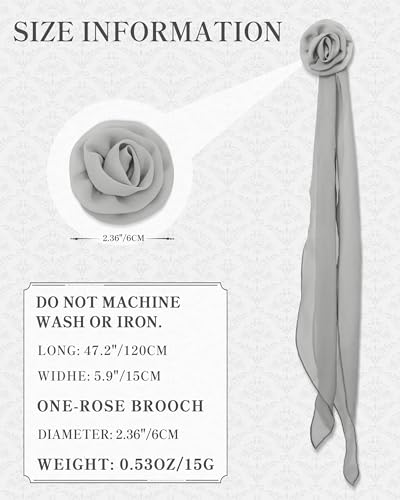 Chiffon Scarf for Women, Removable Flower Neck Scarf Light Soft Fashion Rose Scarves Versatile Headband or Hair Band - color: Light Gray
