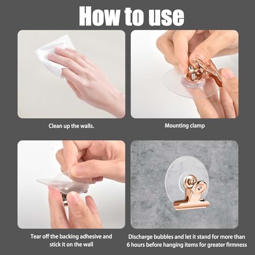 Self Adhesive Metal Clips, 12 Pcs Upgrade Strong Self-Adhesive Clips for Hanging and Organization, Spring Clip for Paper Poster Tapestry Photo Wall Teacher Student Home Kitchen Office Rose Gold - color: Rose