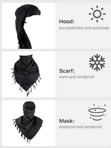 FREE SOLDIER Scarf Military Shemagh Tactical Desert Keffiyeh Head Neck Scarf Arab Wrap with Tassel for Men Women - color: Black