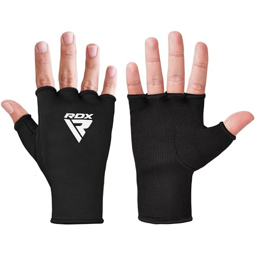RDX Boxing Hand Wraps Inner Gloves Men Women, Half Finger Elasticated Bandages, Under Mitts Fist Protection, Muay Thai, Kickboxing, MMA, Martial Arts Speed Bag Punching Training - color: Black, size: Large