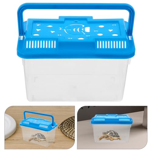 MERRYHAPY Portable Betta Fish Tank and Aquarium Breeding Box, Plastic Reptile Terrarium with Handle, Medium Blue Rectangular Turtle and Hamster Transport Case for Travel and Home Use