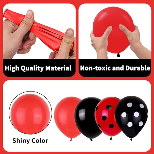 Ladybug Balloons, Red Black Polka Dots Balloons Matte Black and Red Balloon Black and White Polka Dot Latex Balloon for Kids Adults Ladybug Birthday Jungle Party Wedding Baby Shower Graduation - color: Red Black Polka Dots