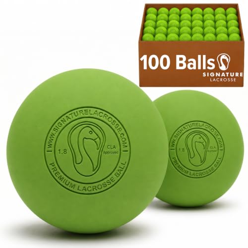 Signature Lacrosse Ball Set - Packs of 2, 4, 8, 12, and 100 - No Chemical Smell Massage Balls, Myofascial Release Tools, Back Roller, Muscle Knot Remover - color: Green, size: 100 Balls