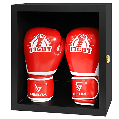 Boxing Glove Display Case Wall Mount Lockable Full Size pro UV Protected Clear Acrylic Holder Box for Baseball Boxing Signed Glove (Black - Single Glove) - color: Black - Double Gloves