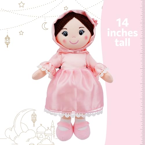 June Garden Personalized Snuggle Cuties Aisha - Muslim Hijab Doll - Soft Cuddly Plush Doll for Girls - Huggable Rag Doll - Ramadan Gift - Pink M - color: Personalized Aisha, size: Medium