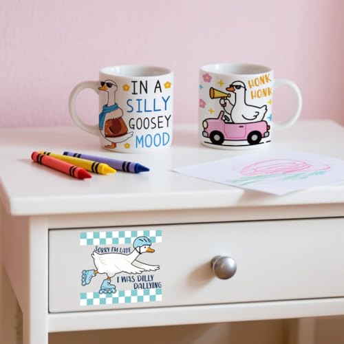 Peacoblue Funny Goose Rub On Transfers for Craft, Transfer Sticker | 18 Sheets UV DTF Transfers, Waterproof Rub On Decals for Wood, Glass, Furniture, Tumblers & Home Decor Crafts - style: Funny Goose with Word