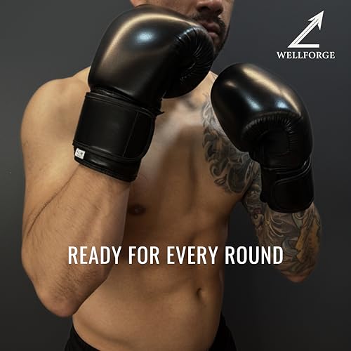 Wellforge Boxing Gloves 10oz/12oz for Training – Durable Premium Synthetic Leather Gloves with Pre-Molded Foam Padding and Secure Wrist Support for Sparring & Workouts - size: 12oz
