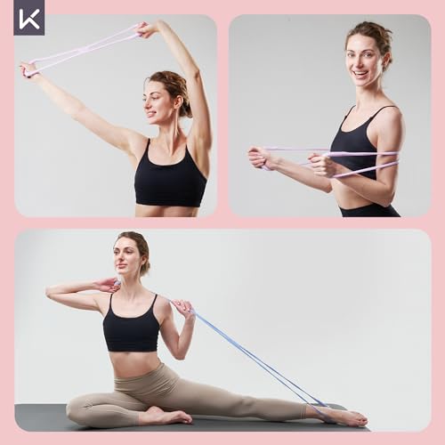 Keep 3-Pack Figure 8 Resistance Bands - 15 lbs Stretch Exercise Cords for Arm Toning, Yoga & Pilates - Durable Non-Slip Fitness Bands Set for Women & Men (15 lbs Pink/Purple/Blue)
