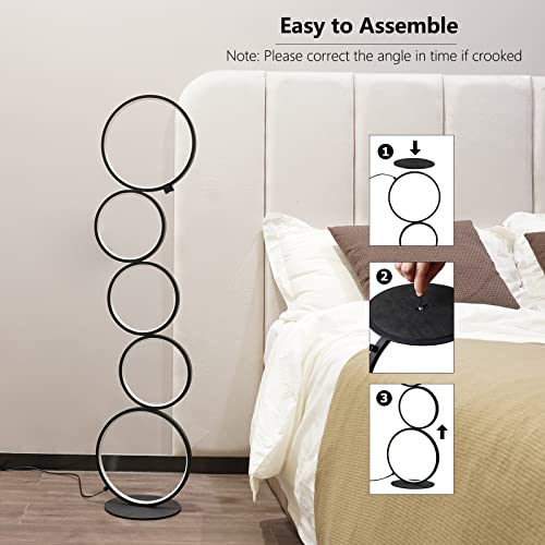 NUÜR 43.3" Modern Floor Lamp, Ring Standing Lamp, Dimmable, Metallic Feel, Artistic Trendy Design, Energy-Saving, Touch Switch, Ideal for Home, Office, Eco-Friendly