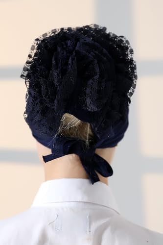 ihvan online Hijab Cap, Head Scarf Beanie, Volumizing Non Slip Head Wraps for Women, Hijab Undercap with Tie-Back Closure - color: Navy Blue