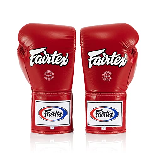 Fairtex BGL6 Handmade Leather Gloves| Optimal fist Closure with a Locked-Thumb Design| Premium Leather |Triple-Layered Foam |Lace-up Closure. Ideal for Boxing, MMA, and Kickboxing. - color: Red, size: 12 oz
