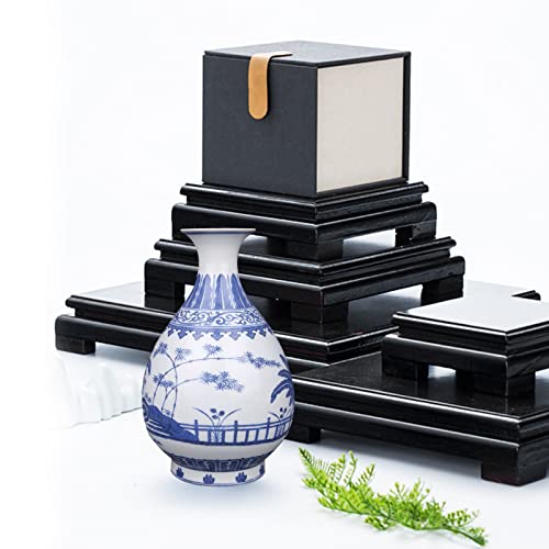MDEOOSKY Wooden Display Stand Square Wood Display Base Display Risers Square Vase Riser Teapot Aquarium Lamp Base Home Decoration 6.7" W x 6.7" D x 1.7" H (Black)